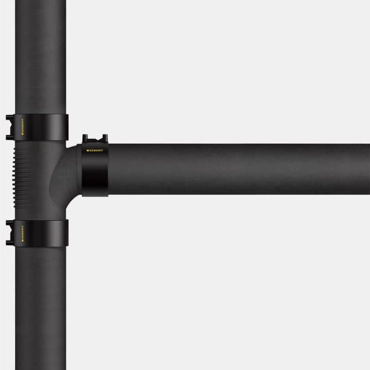 A Geberit Silent-db20 stack with floor connection A Geberit Silent-db20 stack with floor connection