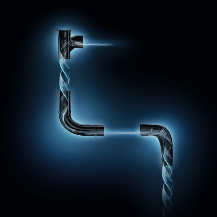 Hidraulički optimizovan protok vode s fazonskim komadima Geberit SuperTube. Hidraulički optimizovan protok vode s fazonskim komadima Geberit SuperTube.